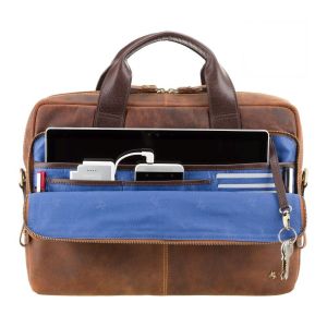 Visconti Hugo Bolso de Negocios de 13 Pulgadas en Cuero Marrón